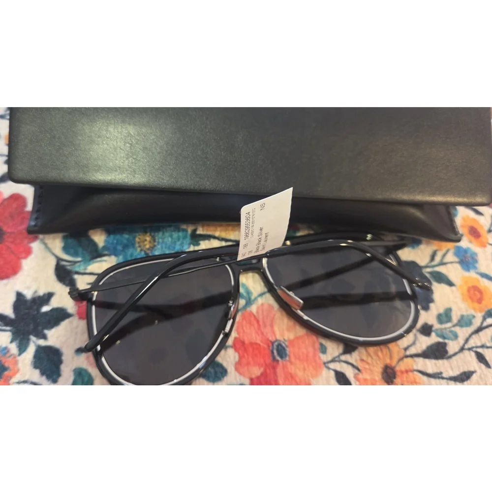 NEW SAINT LAURENT CLASSIC 11 RIM 002 BLACK, SILVER SUNGLASSES